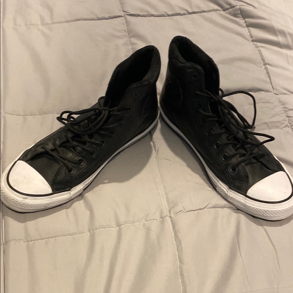 Converse Leather Black High-Top Sneakers with White Toe Cap